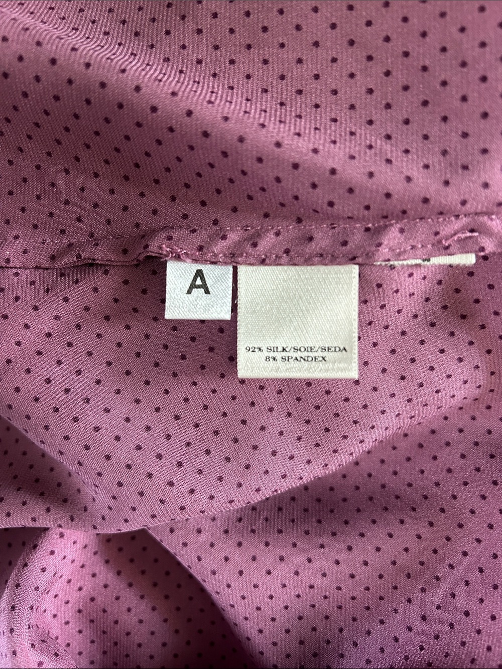 Ann Taylor Mauve-Pink Silk Stretch Dot Button-Front Blouse - Picture 4 of 6